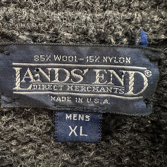 Lands End Knit Henley Sweater Mens XL Grey Wool Blend Henley USA Made Vintage - Picture 12 of 13